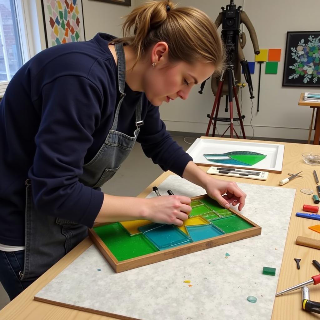 Art Glass Panel Creation Process in Artist's Studio