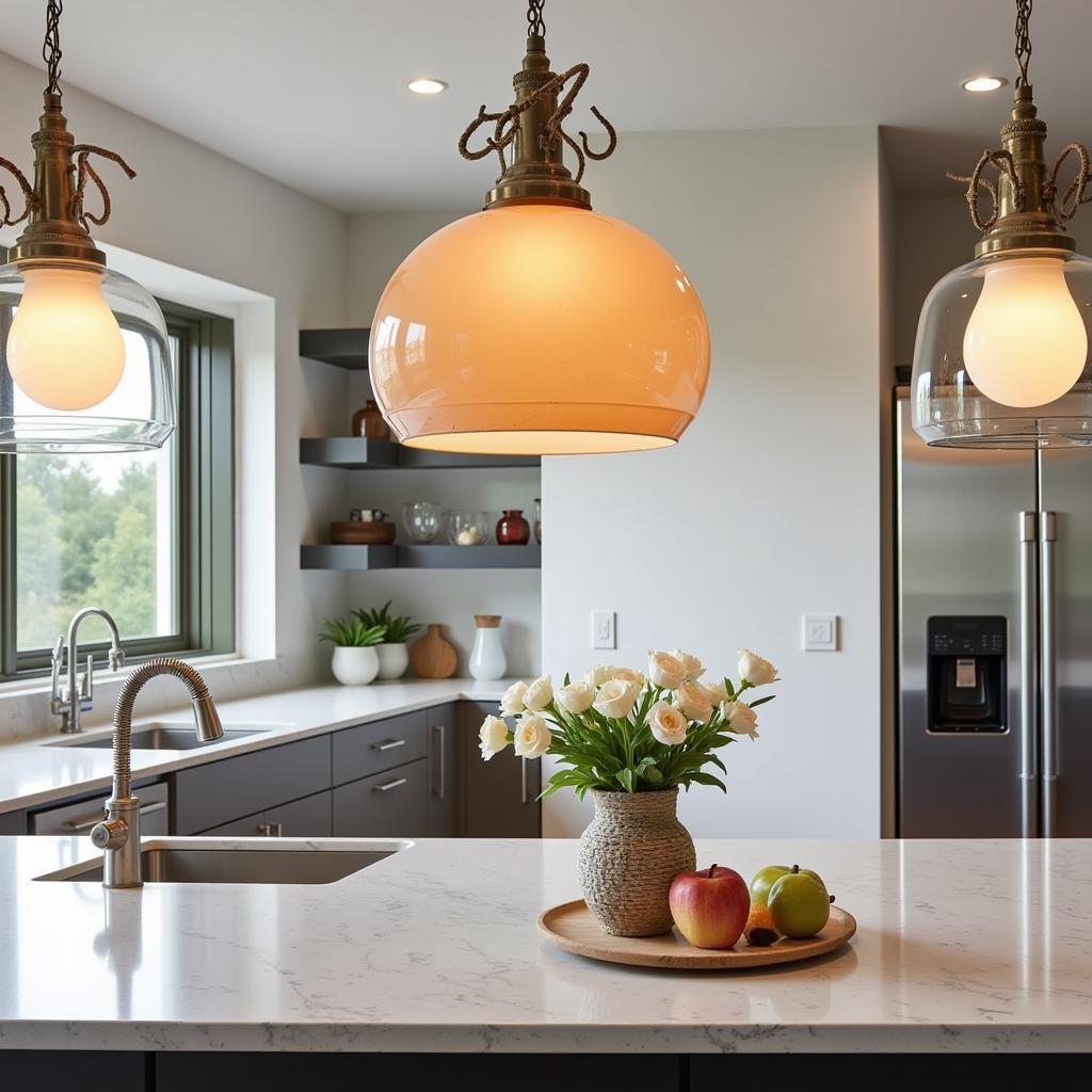 Art Glass Pendant Light in a Modern Kitchen