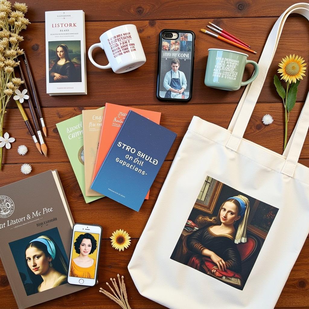  A curated selection of art history-themed gifts like mugs, notebooks, phone cases, and tote bags.