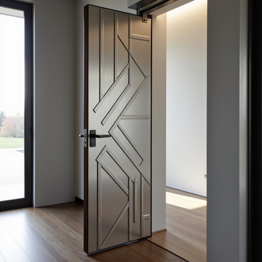 Sleek Metal Design Inlaid in a Contemporary Door