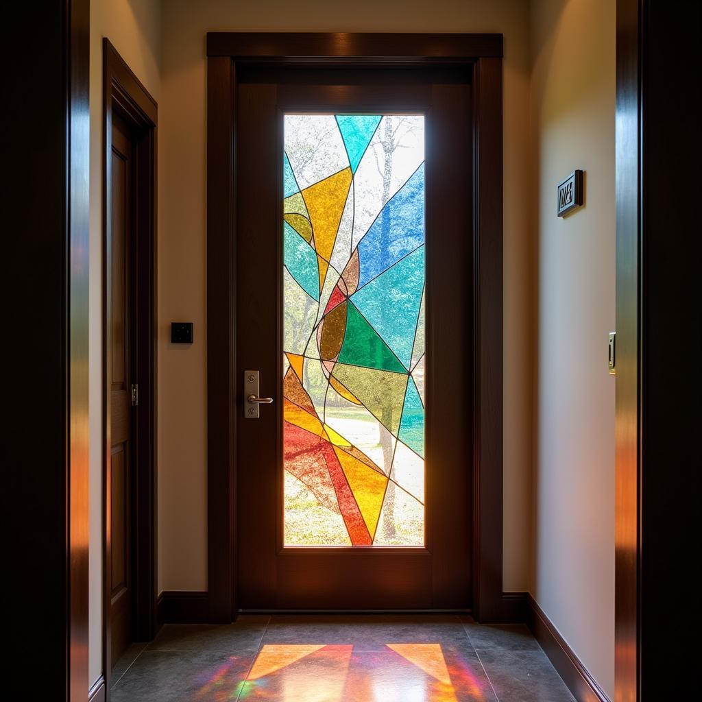 Vibrant Stained Glass Panel Insert in a Modern Door