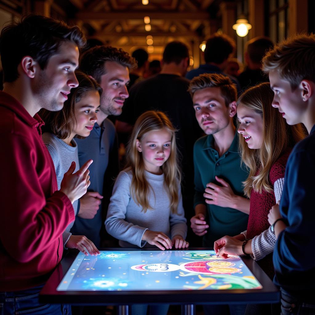 Visitors interacting with digital art installations at Art in the Barn Draper