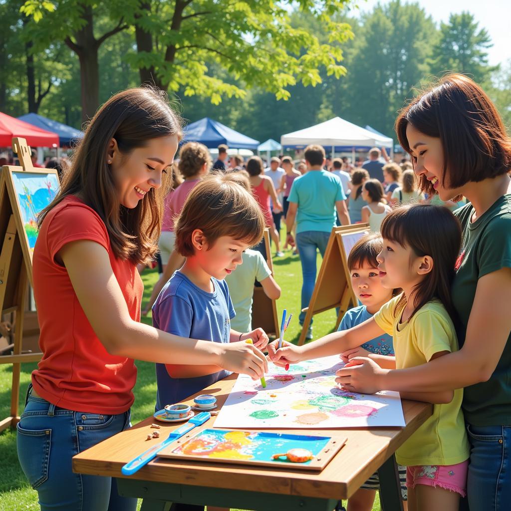 Families enjoying Art in the Park festival in Kent