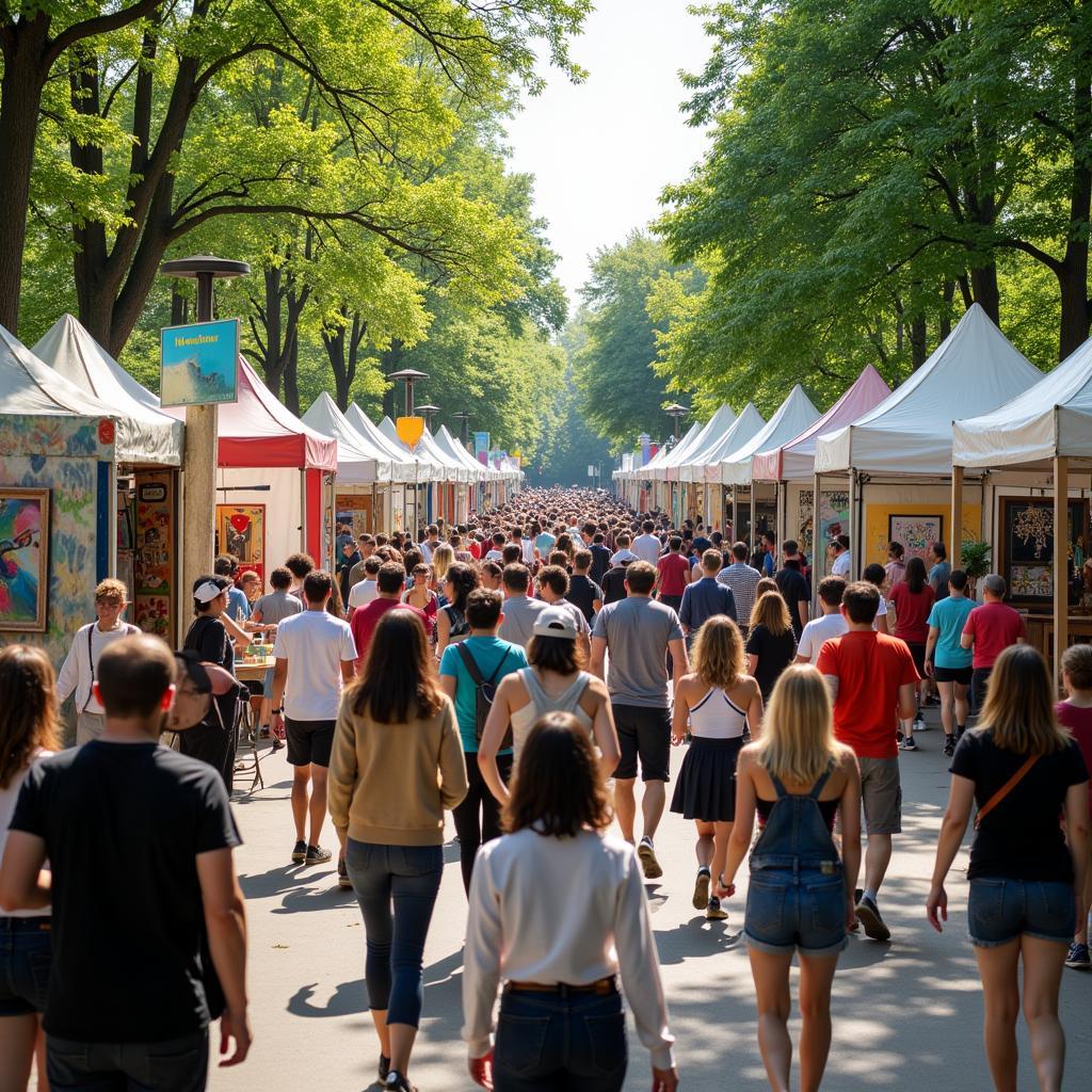 Crowds enjoying art in the park