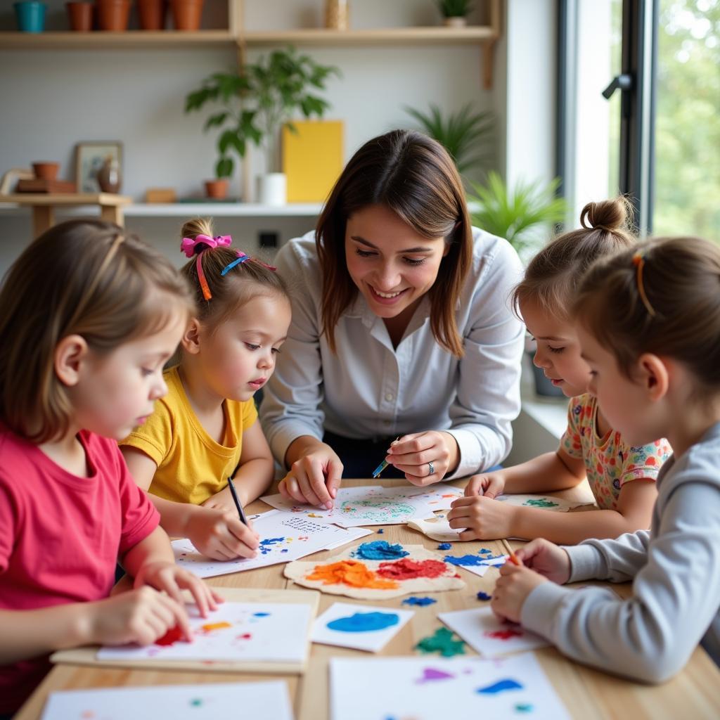 Kids participating in an art workshop