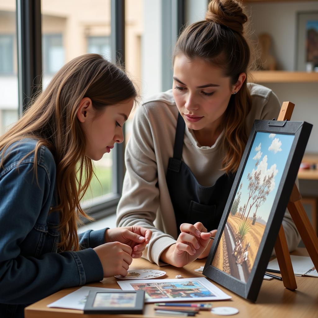 Art Instructor Guiding Student