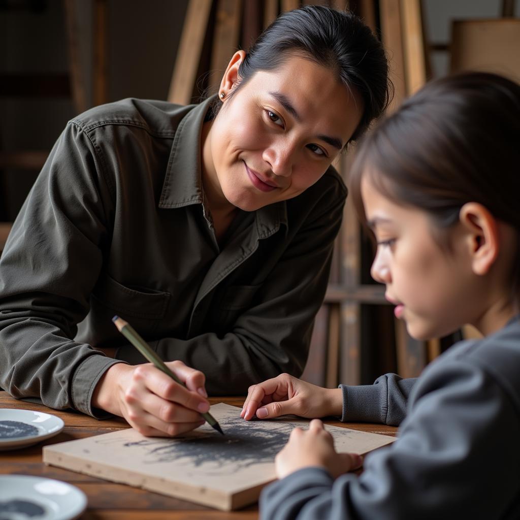 Art instructor providing personalized guidance to a student in Fayetteville