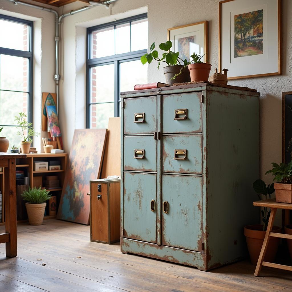 Vintage Art Metal File Cabinet in an Artist's Studio