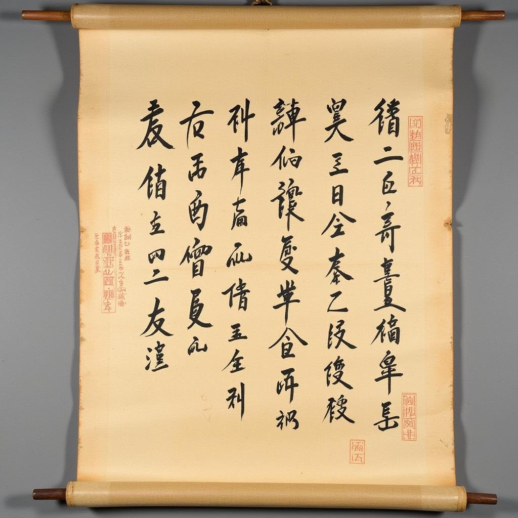 Ancient scroll with art monk calligraphy and signature