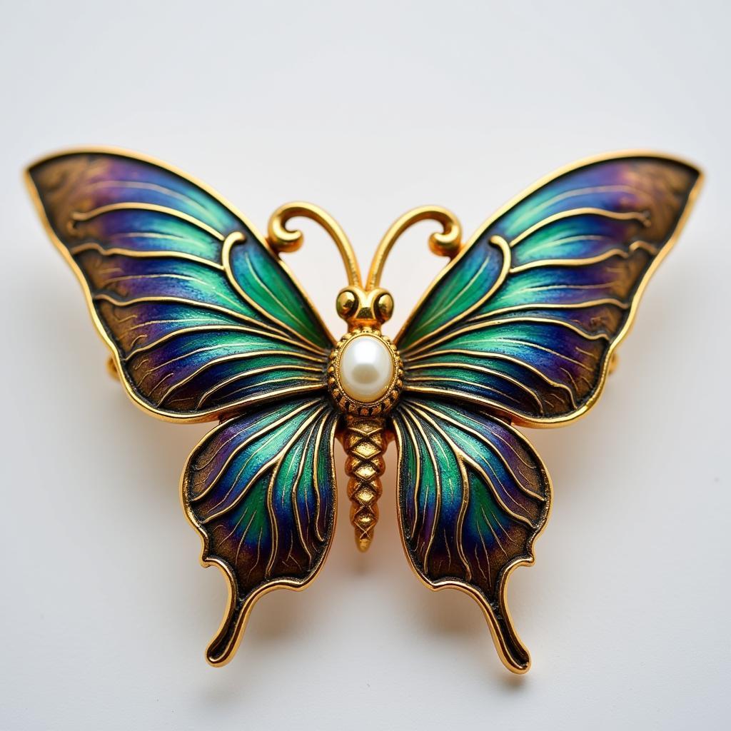 Art Nouveau Butterfly Brooch: Gold, Enamel, and Pearl