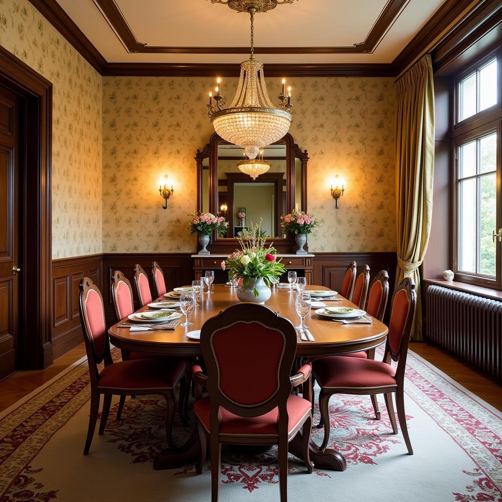 Art Nouveau Dining Room Setting with Table and Chairs