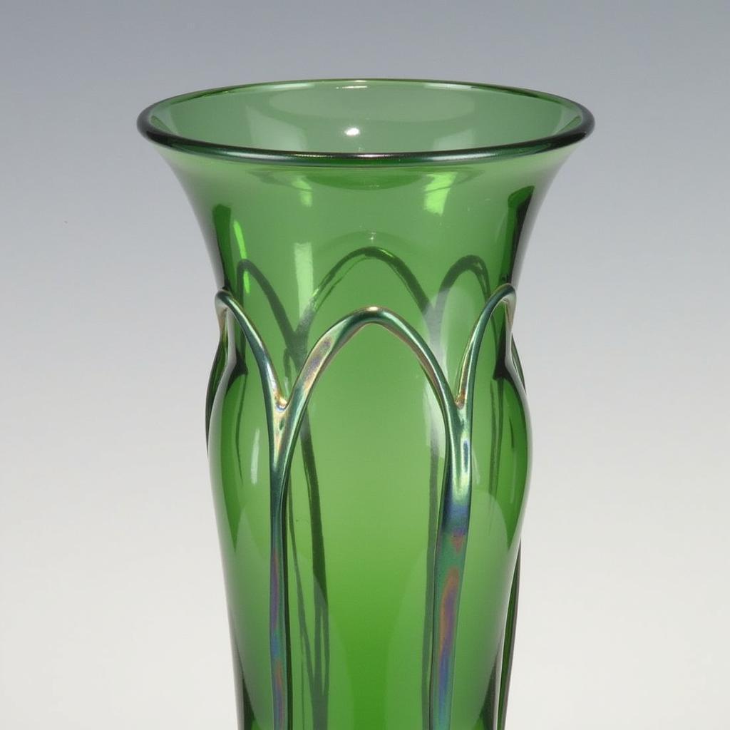 Art Nouveau Green Glass Vase with Iridescent Finish