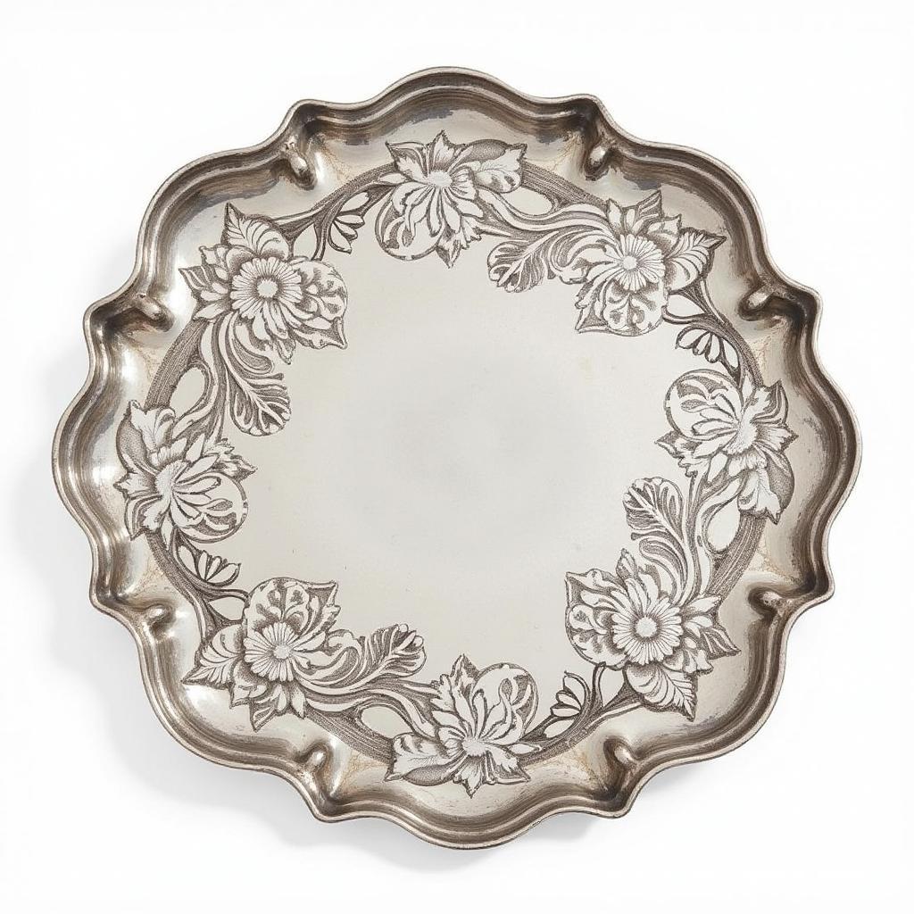 Art Nouveau Silver Tray with Intricate Floral Design