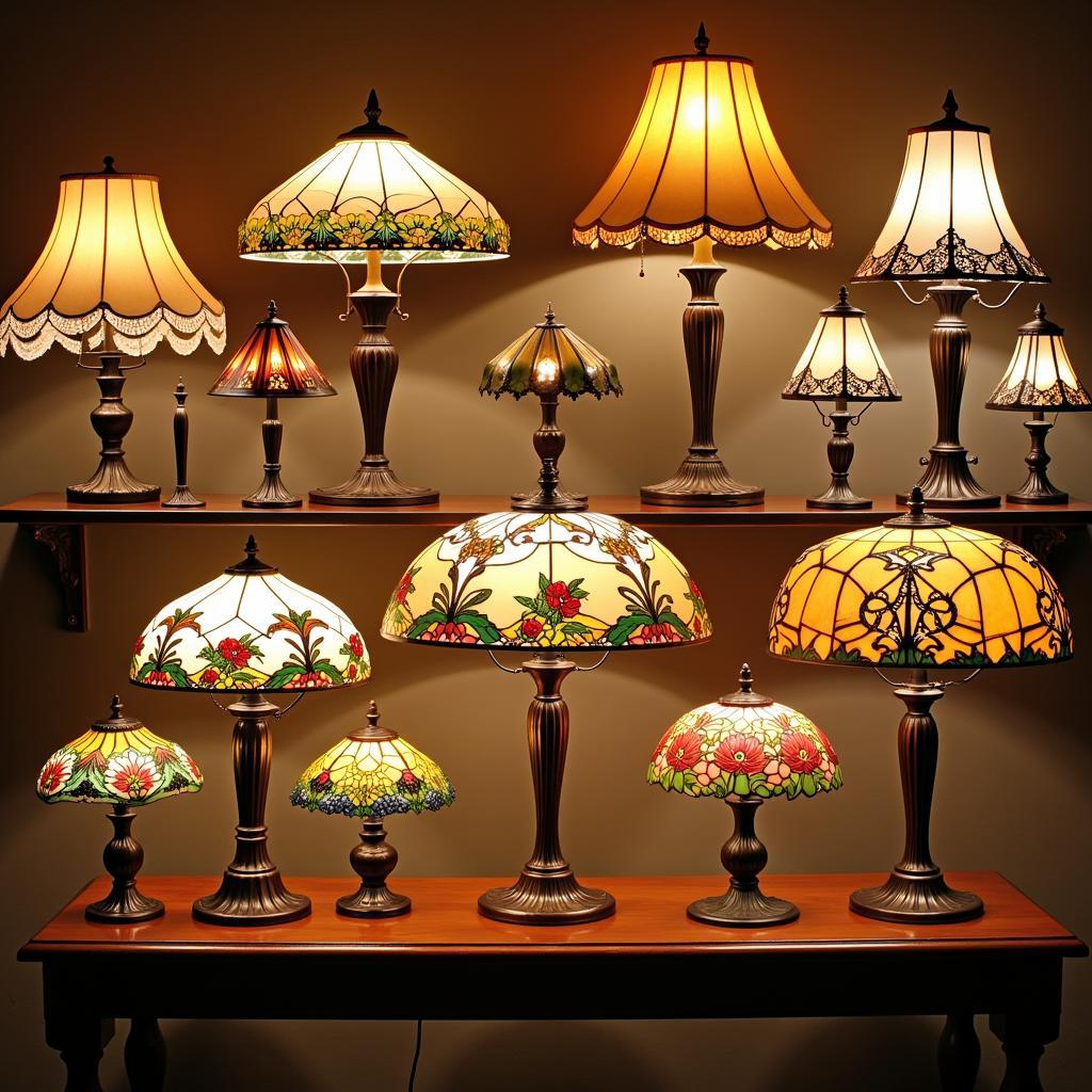 A collection of various Art Nouveau table lamp styles