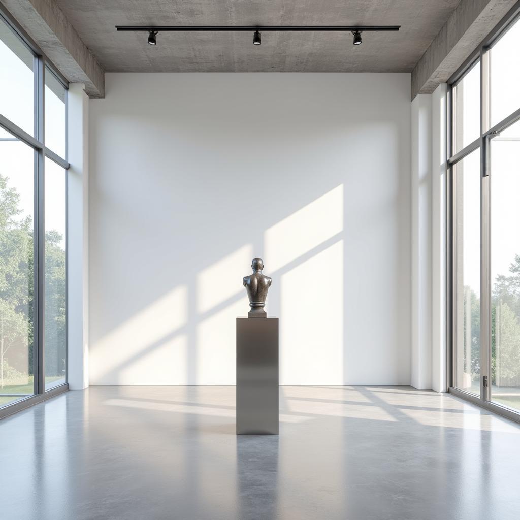 Art pedestal stand in a well-lit gallery