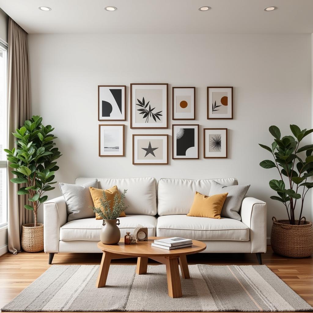 Art prints displayed as wall decor in a living room