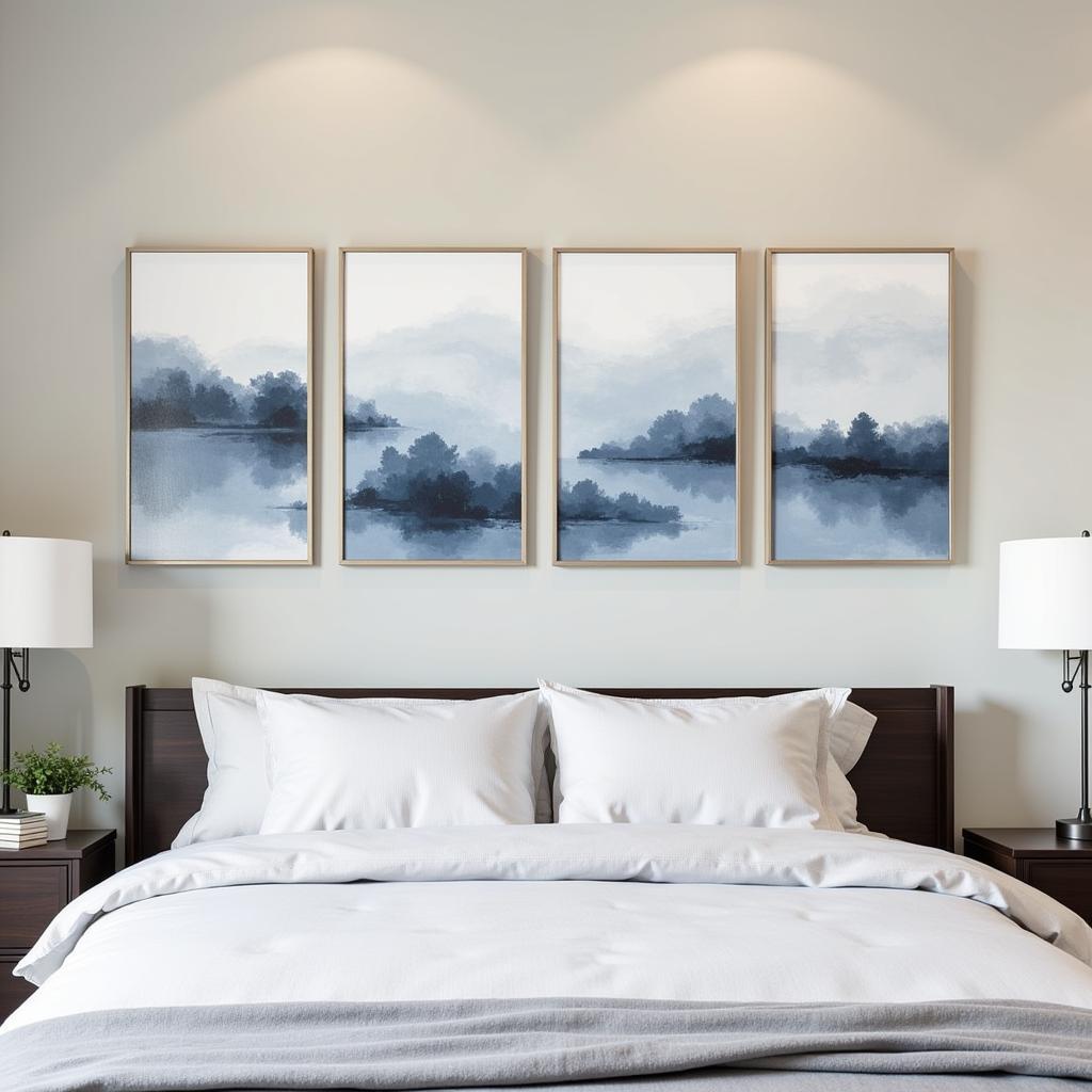 Bedroom Decor: Art Prints Set of 4 Above Bed