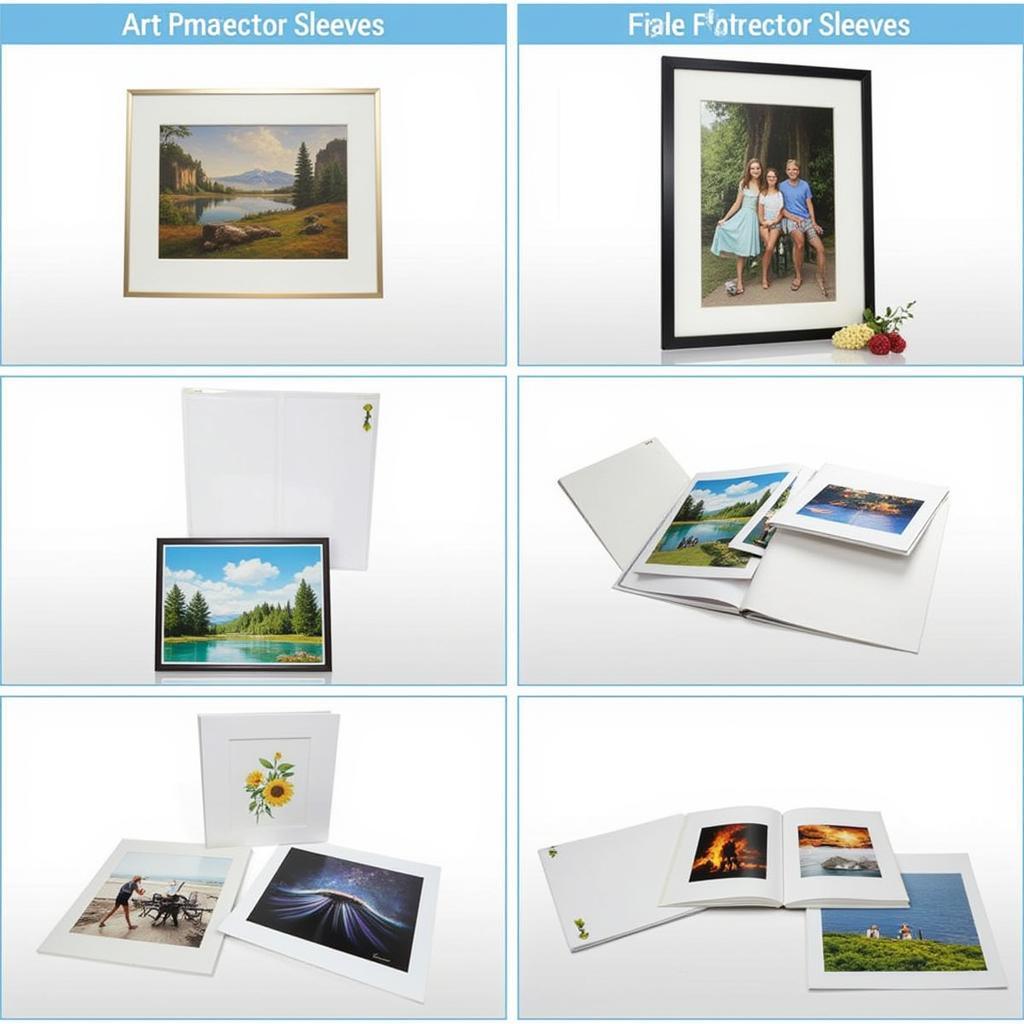 Art protector sleeves safeguarding various types of artwork like paintings, photographs, and prints.