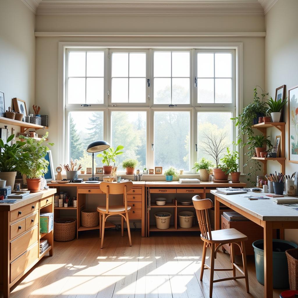 Art Studio Set with Ample Natural Light and Organized Storage