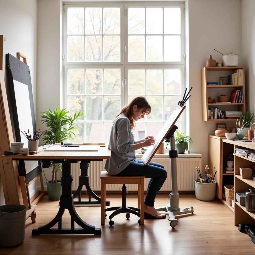 Ergonomic Art Studio Work Table Setup