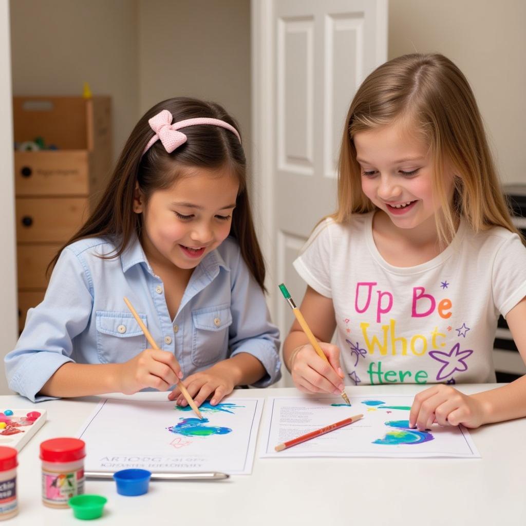 Kids engaged in a painting project from their art subscription box