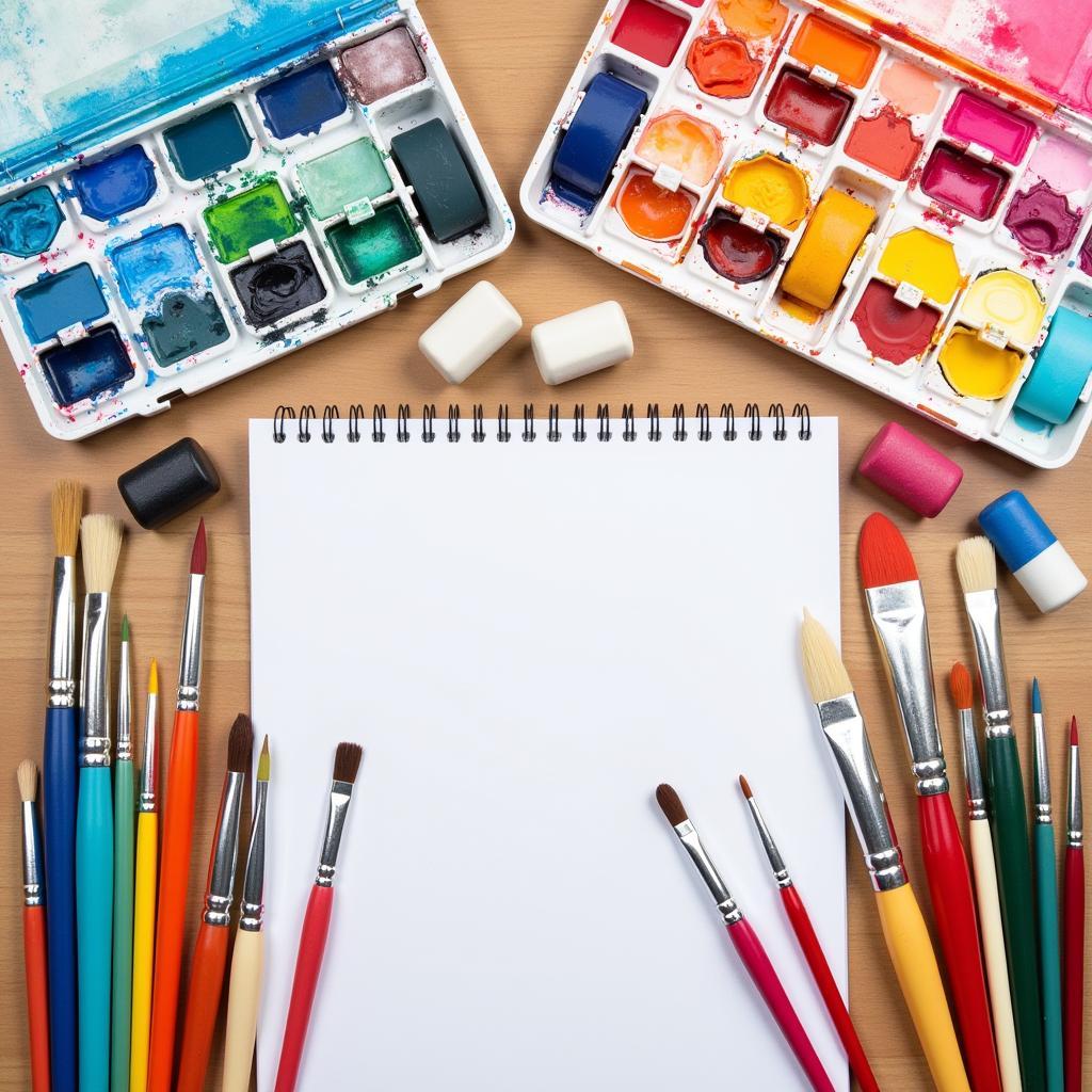 Variety of art supplies for online learning