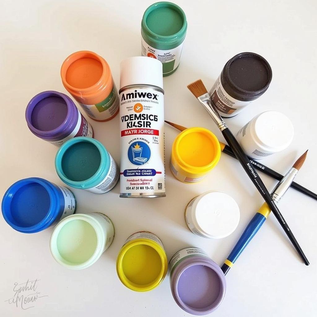 Art supplies neatly arranged on a table, ready for painting a chair