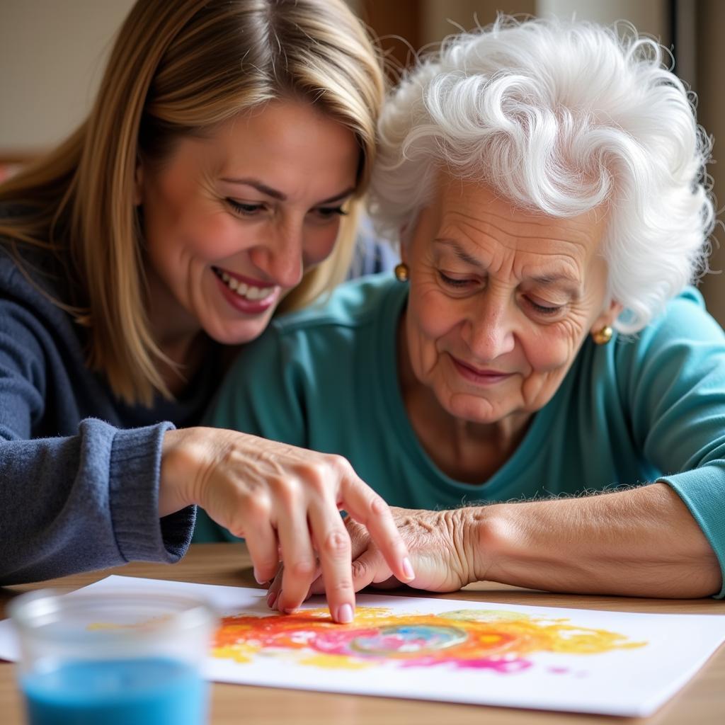 Volunteer Assisting Participant in Art Therapy Session