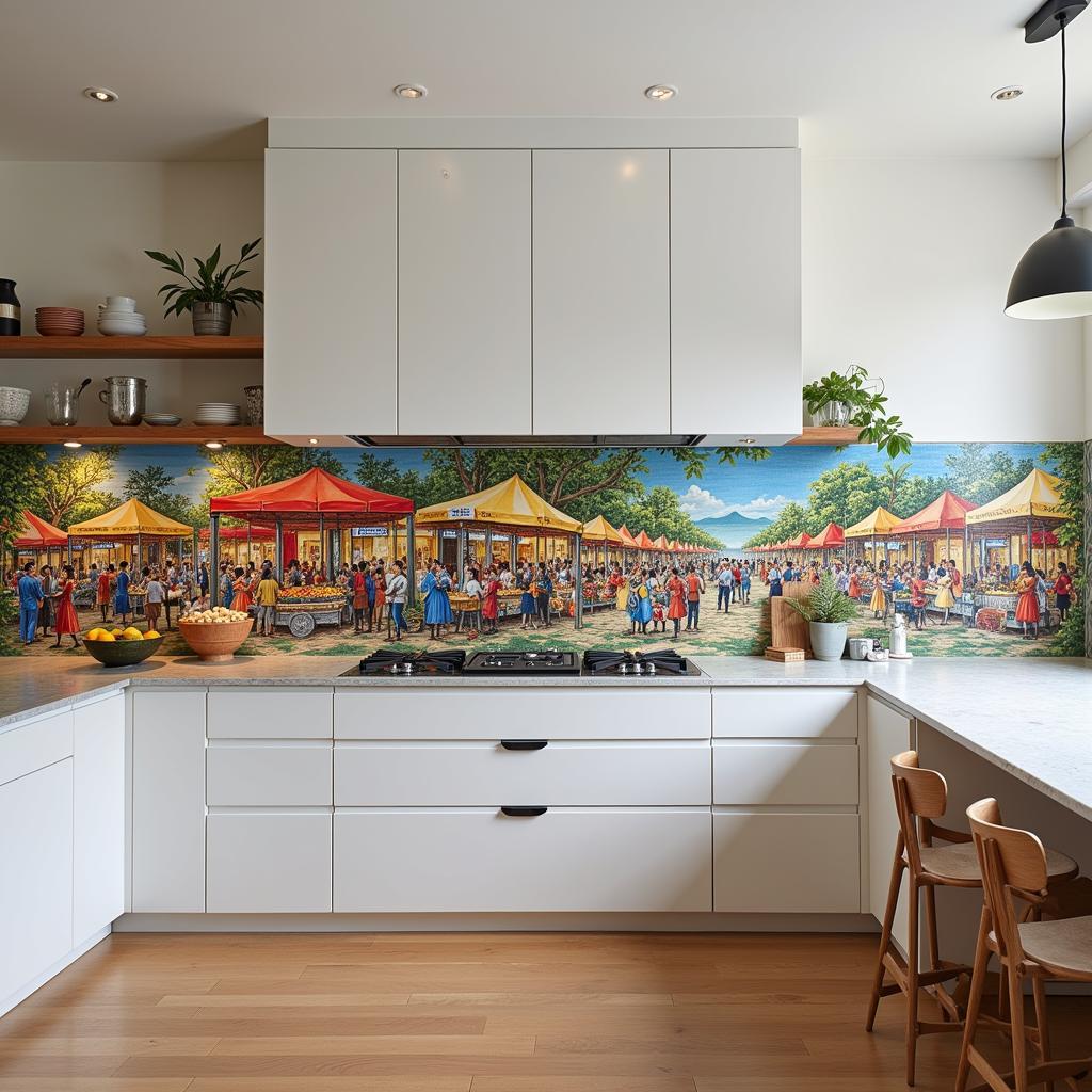 Art tile used as a kitchen backsplash