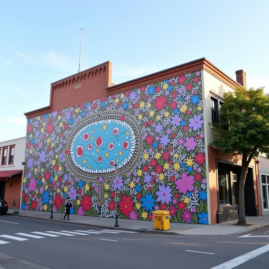 A colorful mural on the side of a building during an art walk event