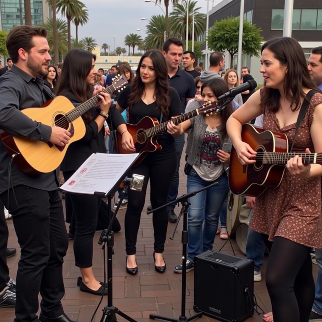 Street performers entertaining the crowd at Art Walk Hollywood