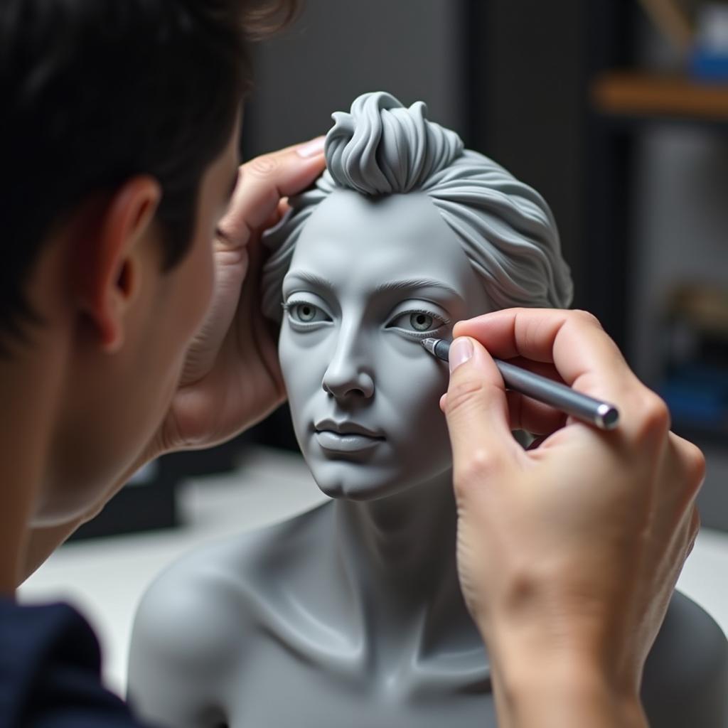 Digital sculptor working on a 3D model