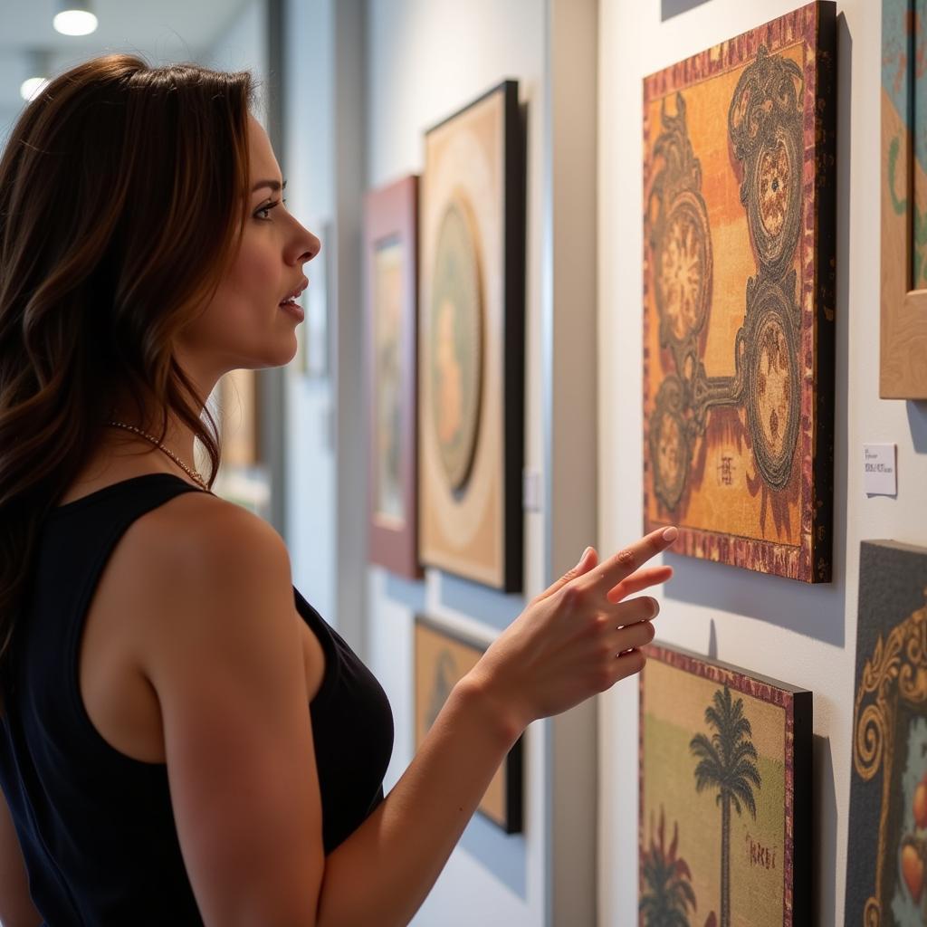 Artist discussing their artwork with visitors