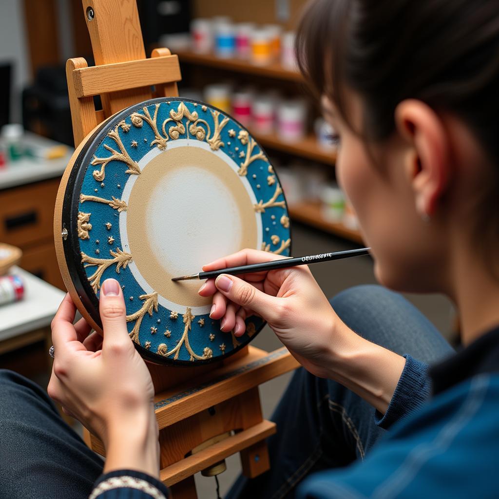 Artist Painting a Drum Head