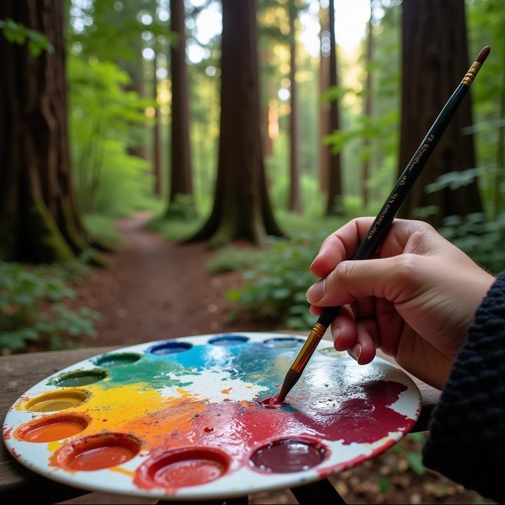 Artist Painting Redwoods