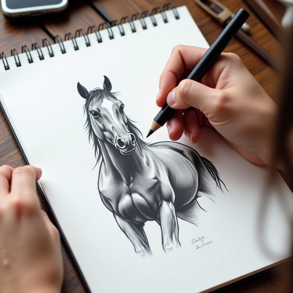 Artist Sketching a Western Art Horse