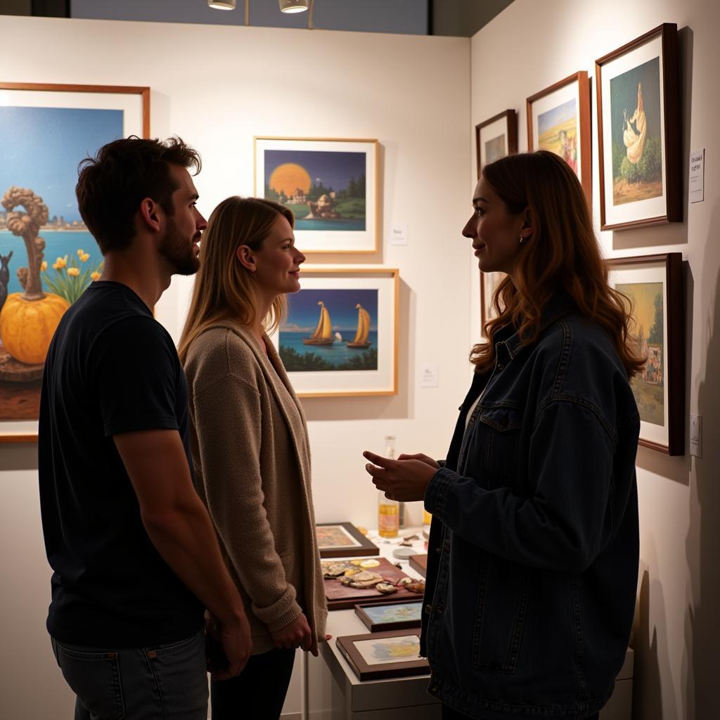 Artist Talking to Visitors at Art Fair Booth