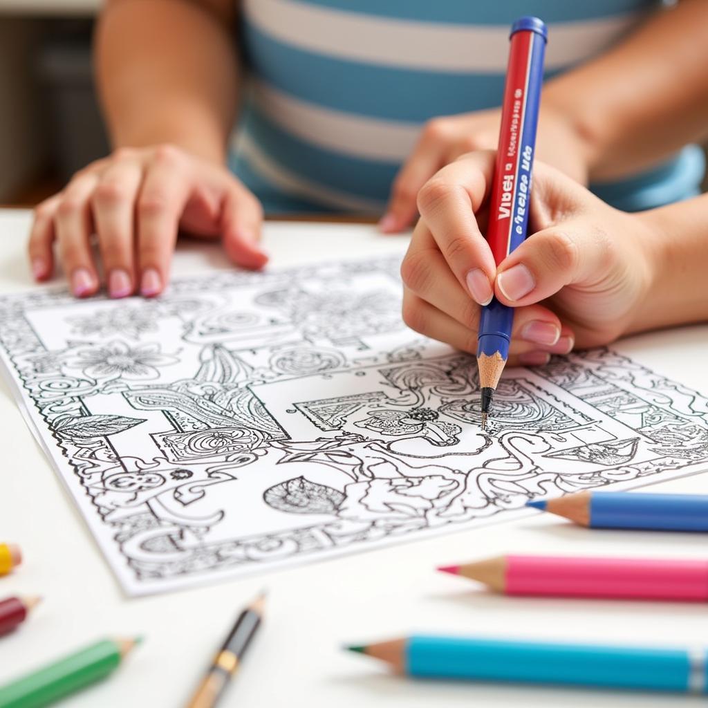 An Artist Using Various Coloring Mediums on a Cra-Z-Art Timeless Creations Coloring Book