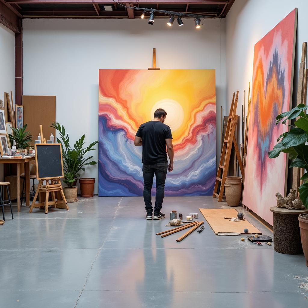  Artist Working in Studio with Epoxy Floor 