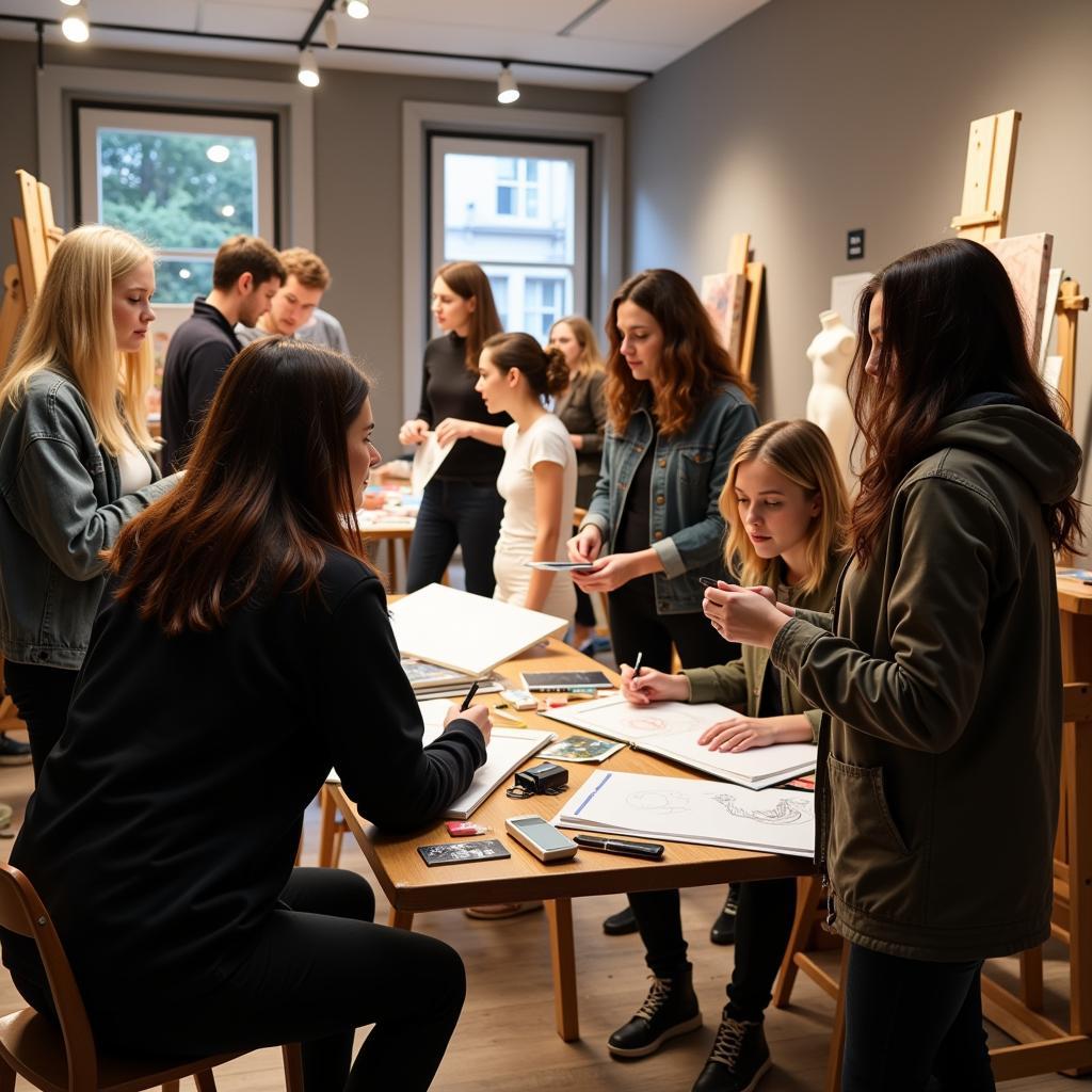 Artists Working Together in an Art Model Studio