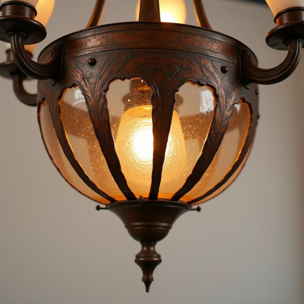 Close-up of an Arts and Crafts chandelier's details