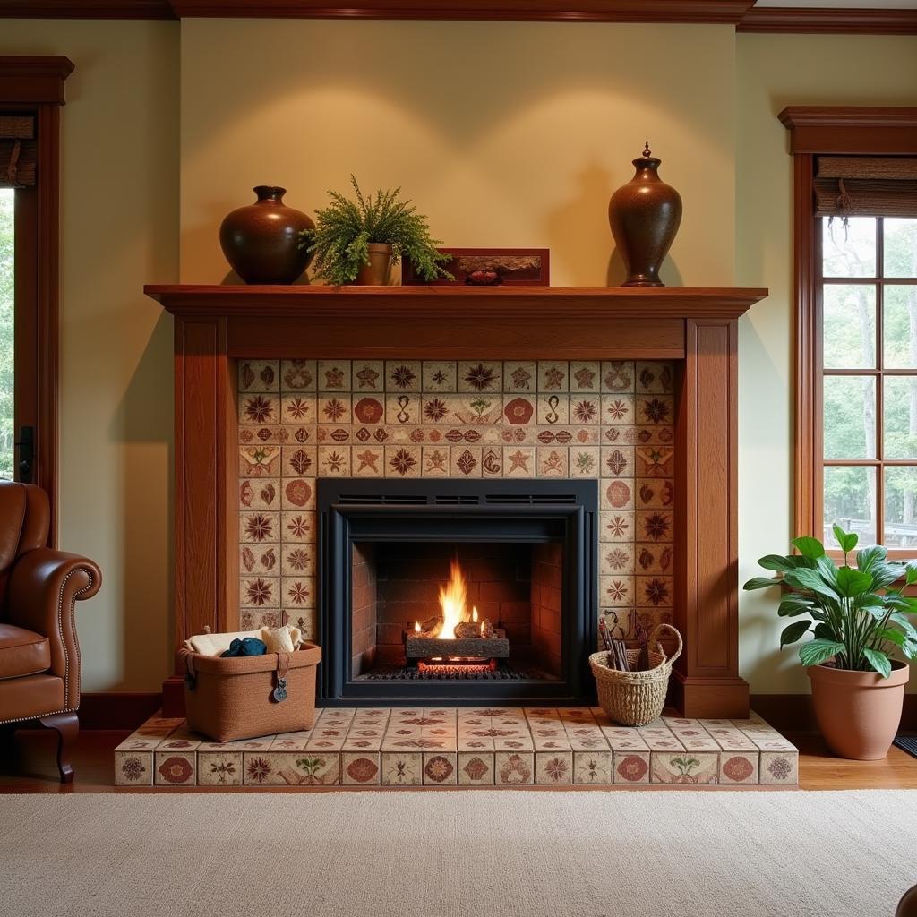 Arts and Crafts Fireplace with Tile Surround