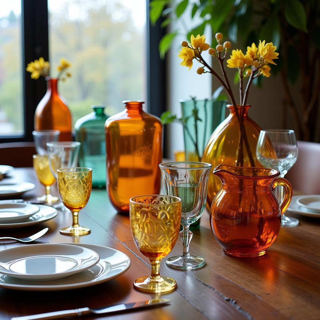 Hand-Blown Glassware Set on a Dining Table