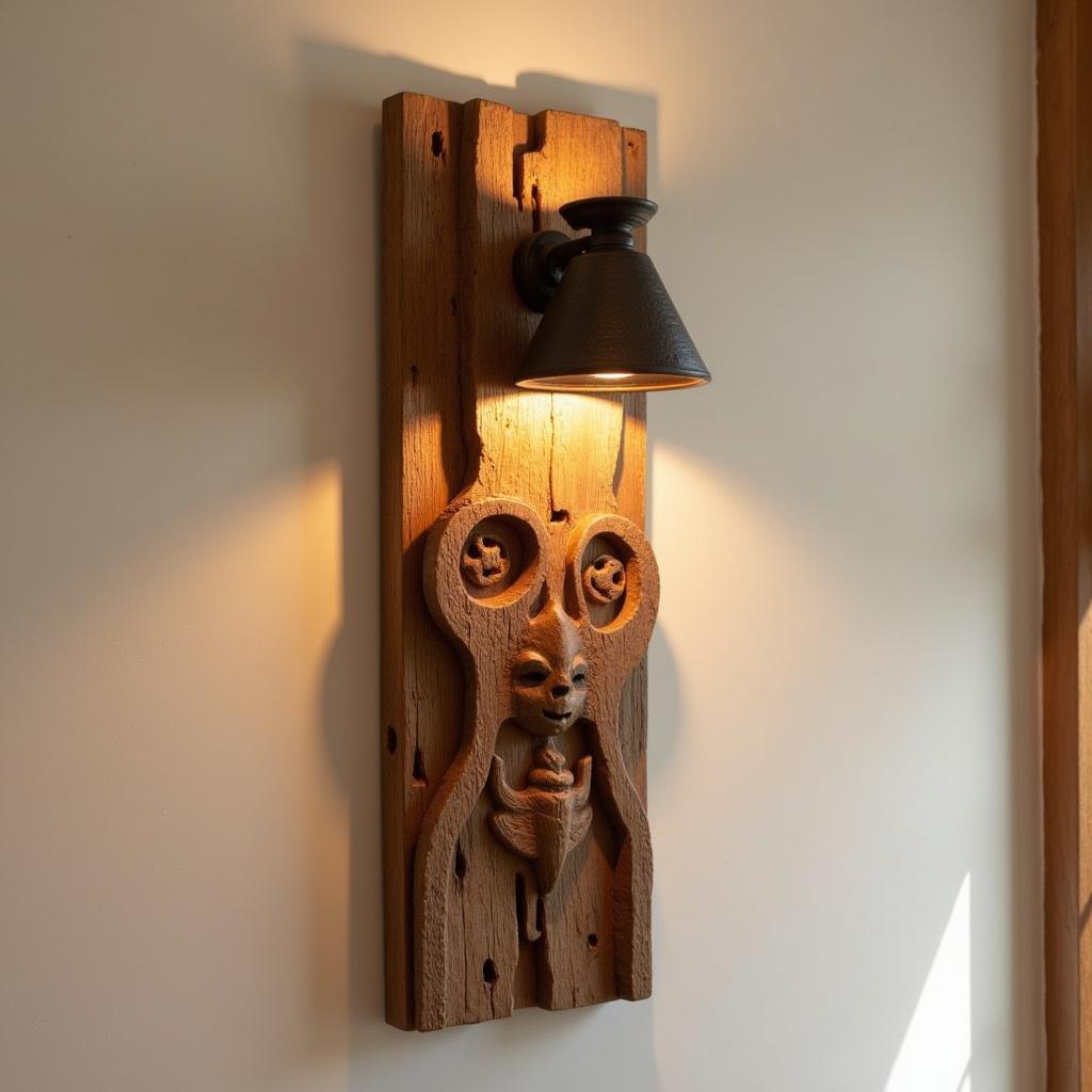 Arts and Crafts Style Sconce Illuminating a Sculpture