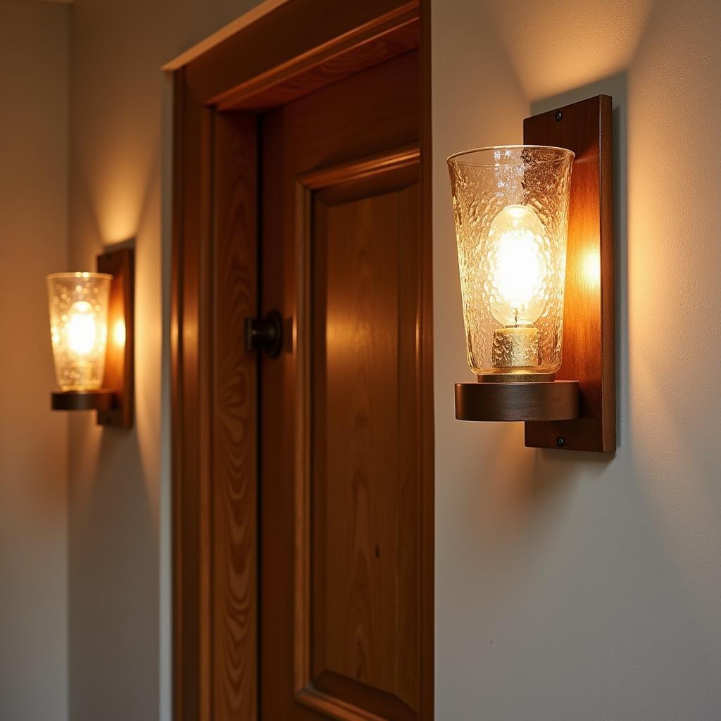 Arts and Crafts Style Wall Sconces Flanking a Doorway