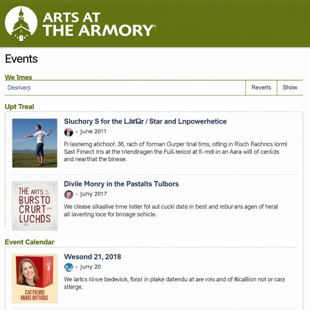 Arts at the Armory Upcoming Events Website Calendar