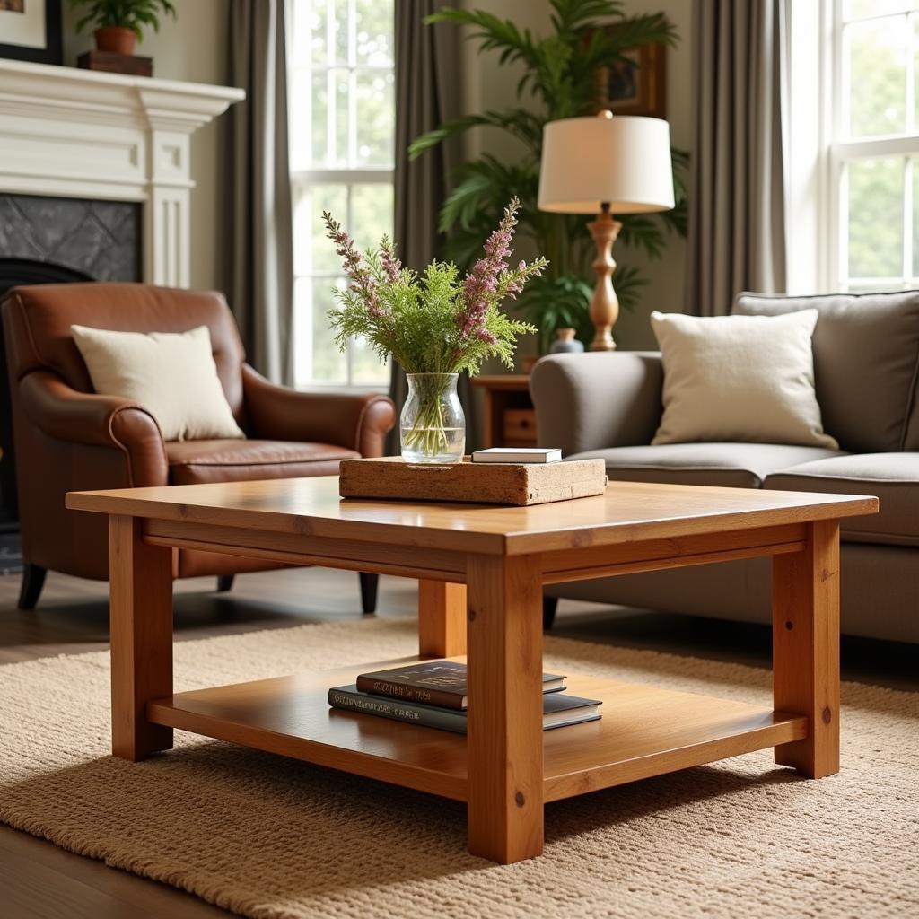 Arts and crafts coffee table in a cozy living room