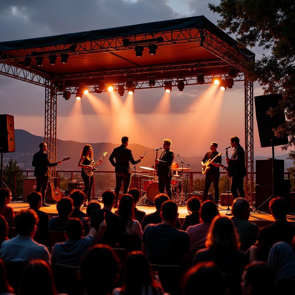 Jazz musicians performing on an outdoor stage