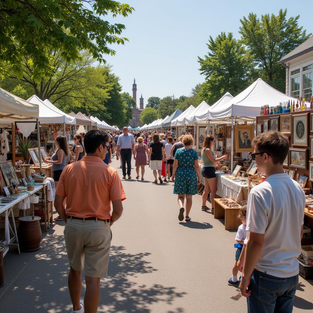 People enjoying arts and crafts at an outdoor festival