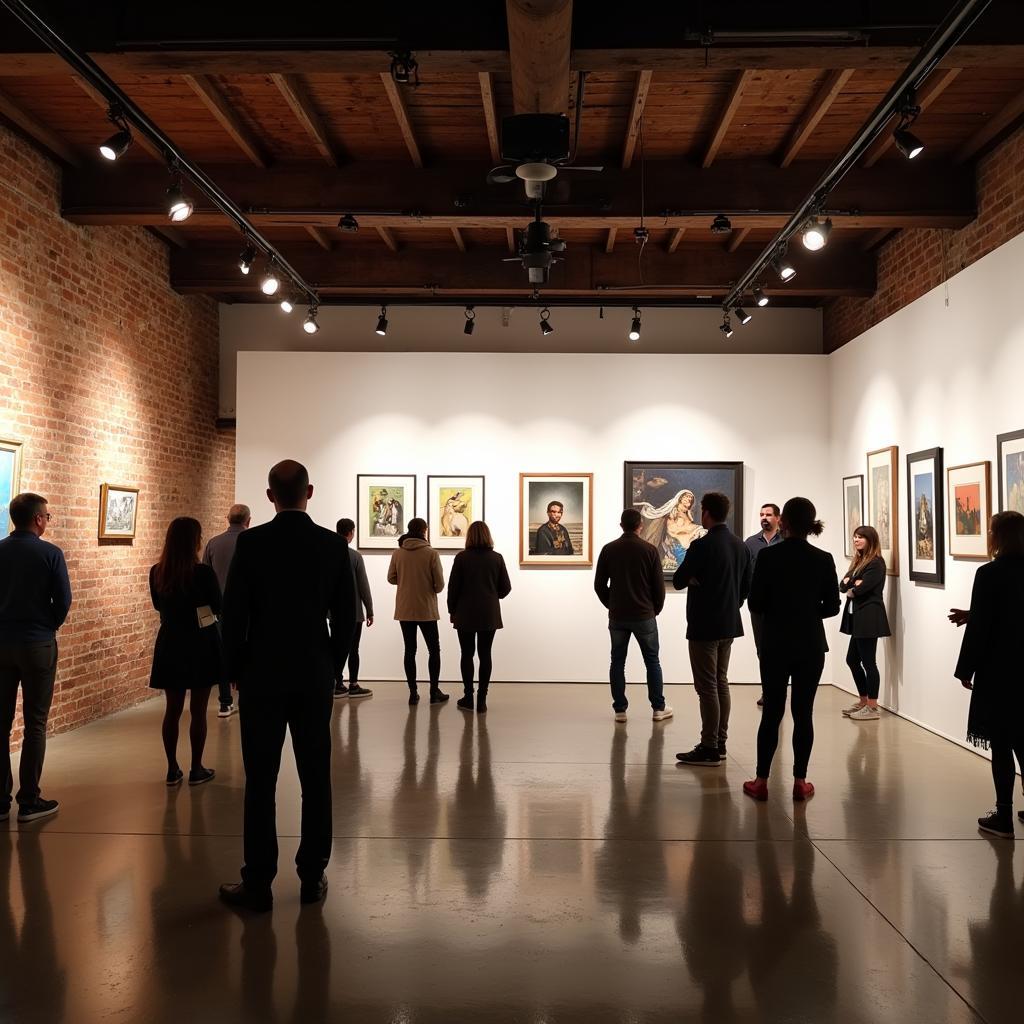 Visitors admiring art in a gallery space